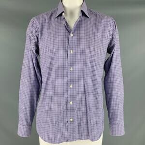 ETON Size 44 Purple Black White Checkered Cotton Slim Fit Long Sleeve Shirt